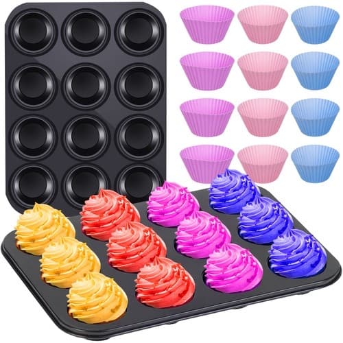 Bageplade + 12stk Silikone Muffinforme / Bolleforme – Forme