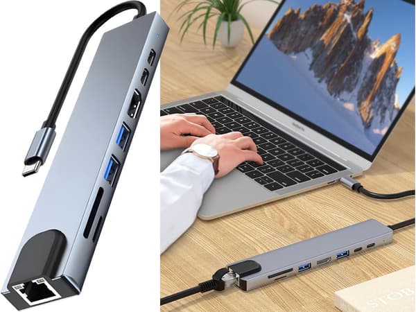 Adapter 8-i-1 USB-C - Thunderbolt, HDMI, SD och RJ45