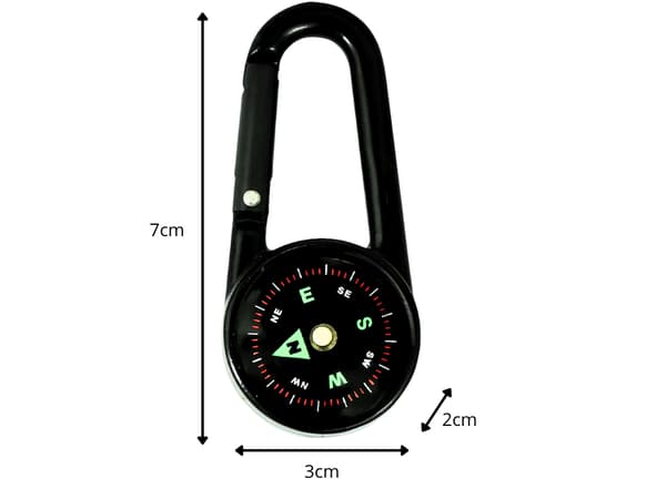 Kompass fluorescerande med karbinhake termometer nyckelring
