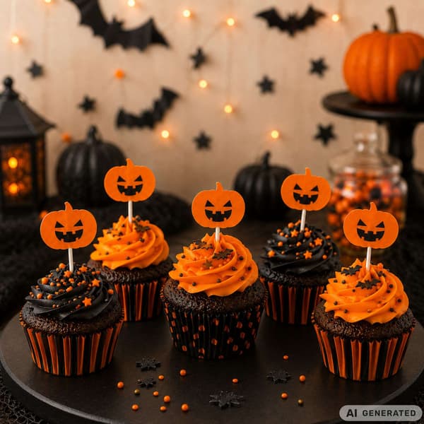 Halloween Dekorpinnar för Cupcakes och Tårtor — 5-pack