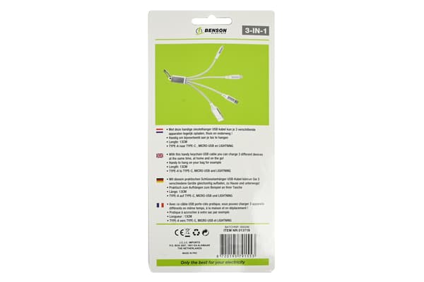 USB-kabel 3-i-1 nøglering 13 cm