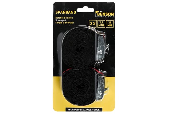 Spændebånd 2,5 m x 25 mm sort/rød 2 stk