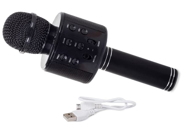 Langaton mikrofoni bluetooth karaoke-kaiutin pyöreä kotelolla, eri tilat - Musta