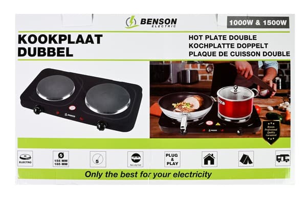 Dobbelt kogeplade sort 1000/1500W