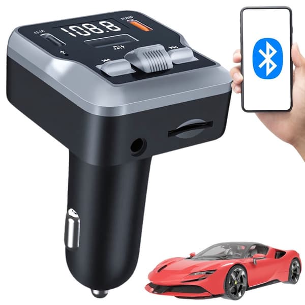 FM-sender Bluetooth 5.3 - Biladapter med dobbel USB-C og SD-kort