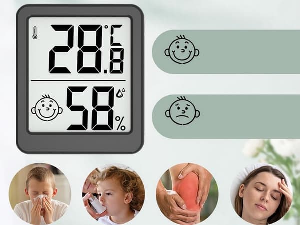 Digitalt termometer mini vejrstation rumhygrometer batterimagnet - Sort