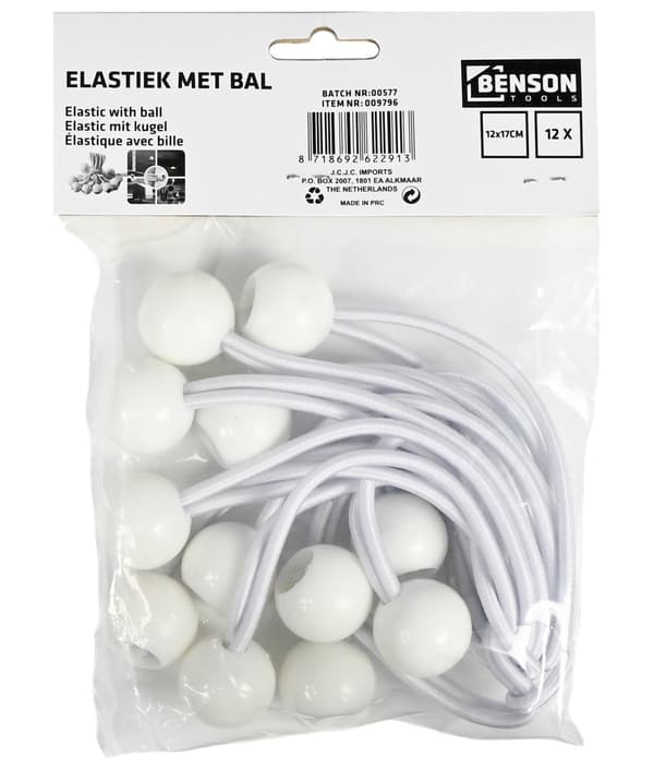 Elastik med kugle hvid 12 stk ca. 17 cm