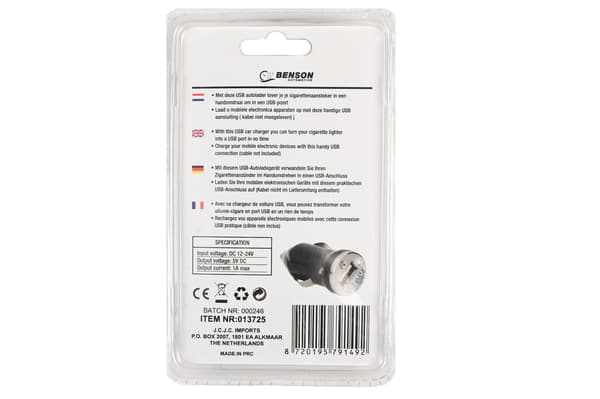 Billader USB 1 A 12-24 V