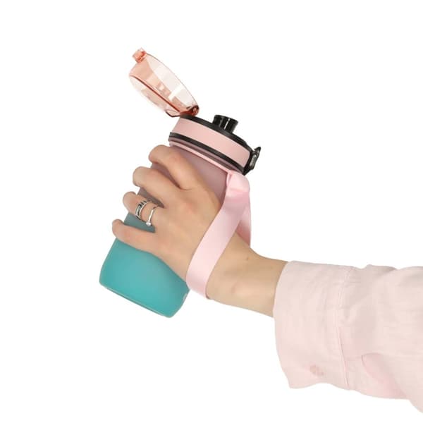 600ml Vattenflaska med Sugrör & Tidsmarkör - Pink