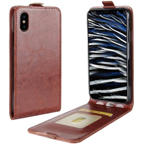 iPhone X/XS - Flipfodral med Kortfack - Brun