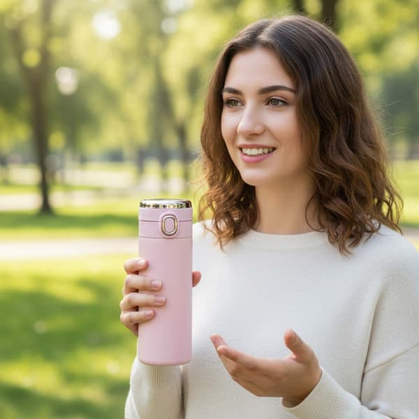 Termokrus med LED 420 ml rosa