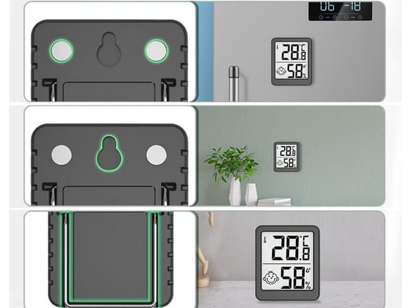 Digitalt termometer mini vejrstation rumhygrometer batterimagnet - Sort