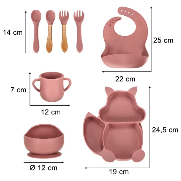 Barnservis / Barnbestick i Silikon - 9-delar - Pink