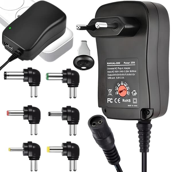Universal strømadapter justerbar 3V-12V 6 stik