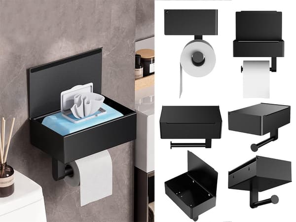 Toiletpapirholder LOFT - Hylde i sort stål