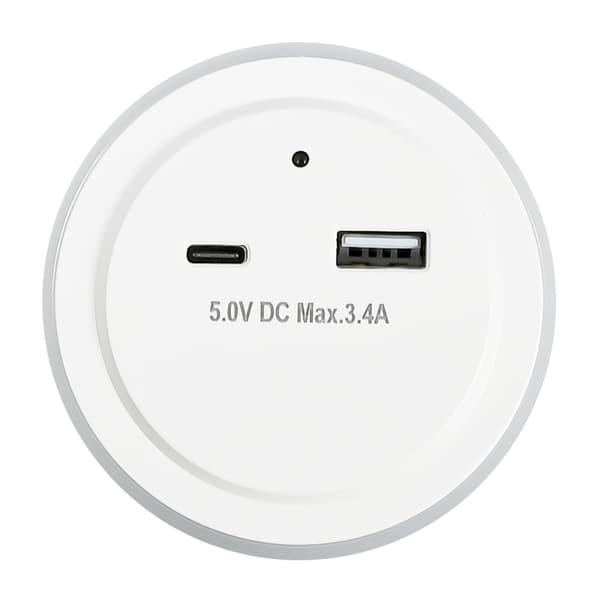 Nattlampe med USB-A og USB-C-uttak og sensor