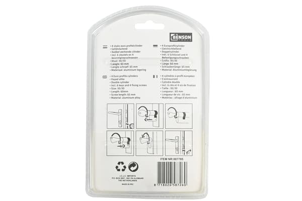 Eurolukko 60 mm 4 kpl sama lukitus