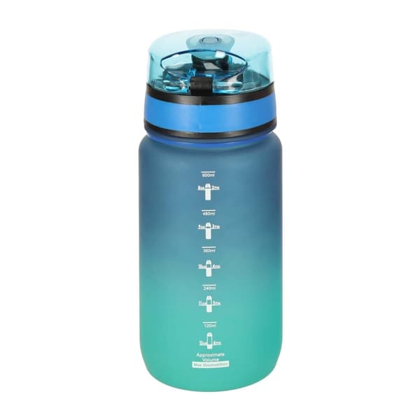 600ml Vattenflaska med Sugrör & Tidsmarkör - Blue