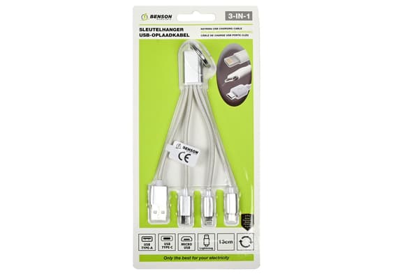 USB-kabel 3-i-1 nøglering 13 cm