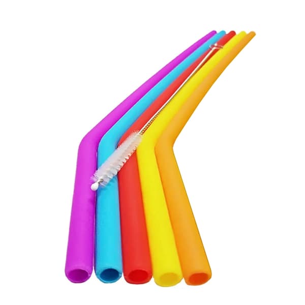 5-Pack - Flexibla Sugrör i Silikon, Böjda med Borste (25cm)