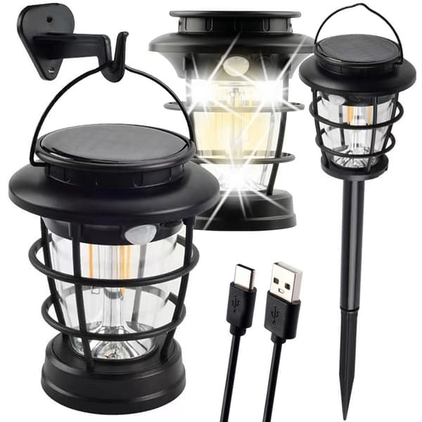Solcellelykt LED - Camping- og hagelampe med bevegelsessensor