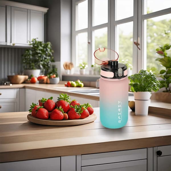600ml Vattenflaska med Sugrör & Tidsmarkör - Pink