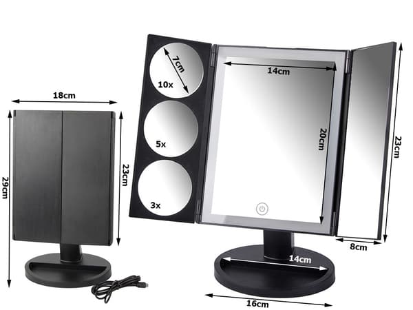 Led-meikkipeili, jossa on 3x 5x 10x suurennus