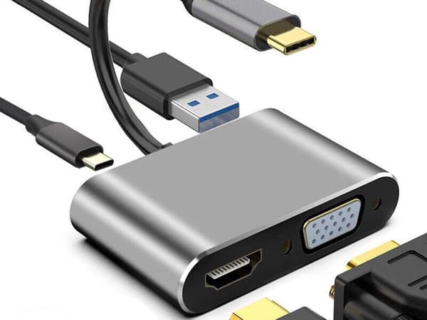 Adapter USB-C til HDMI/VGA - 4K-hub med strømforsyning