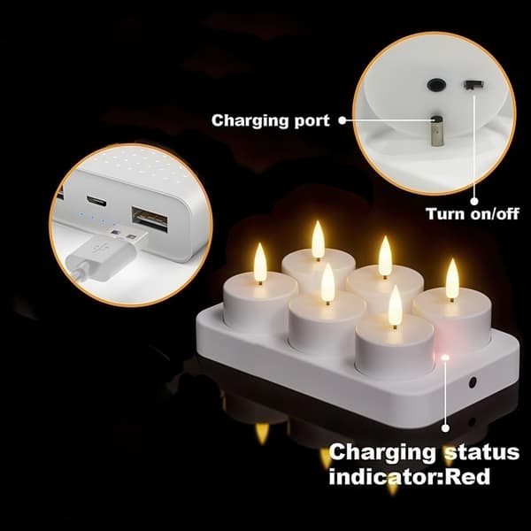 Varmelys Oppladbare - LED Lys med Fjernkontroll & Timer - 6-Pack