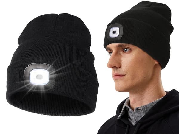 Vinterhue med LED - Sort USB, 3 lystilstande