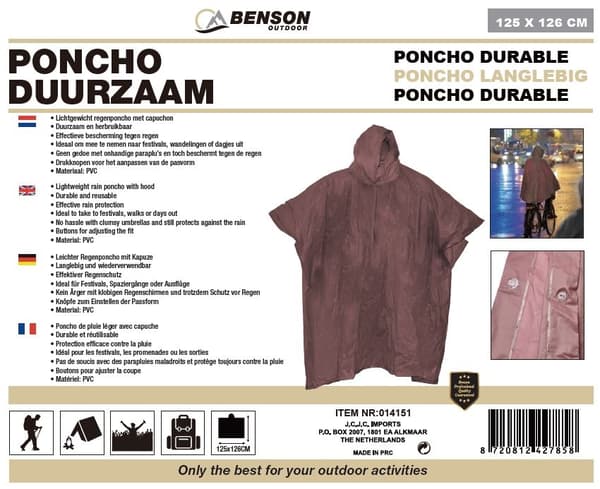 Regnponcho slitesterk brun