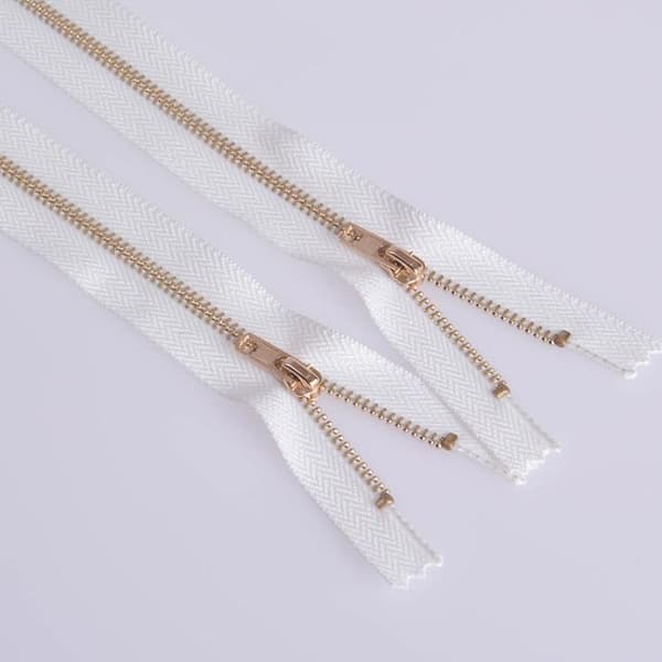 Dragkedjor / Blixtlås - 10-Pack  - 10 cm (Guld + vit)