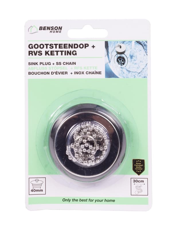 Vaskprop 40 mm med rustfri kæde 30 cm