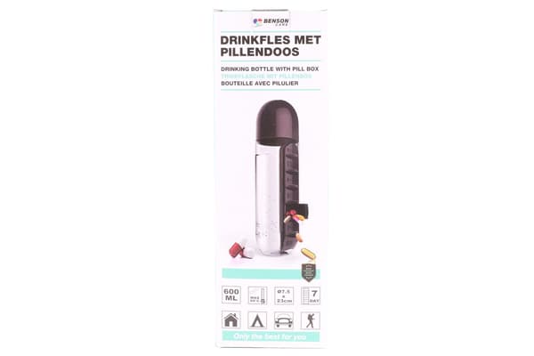 Vattenflaska med pillerfack 600 ml mix
