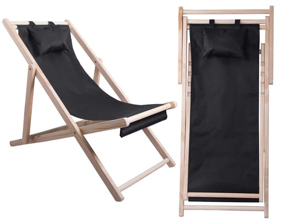 Trædækstole strandstole foldbare havehynder strandstol - Sort