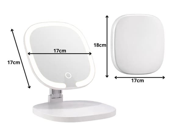 Sminkespeil LED USB sammenleggbart 3 farger