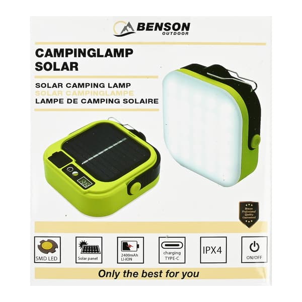 Campinglampe solcelle med powerbank