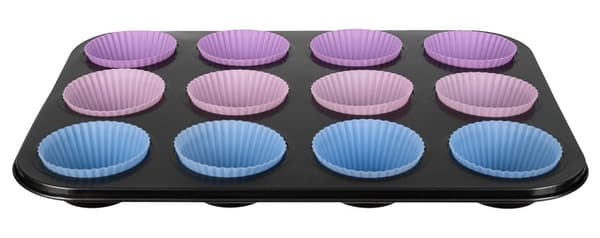 Bakplåt + 12st Silikon Muffinsformar / Bullformar - Formar