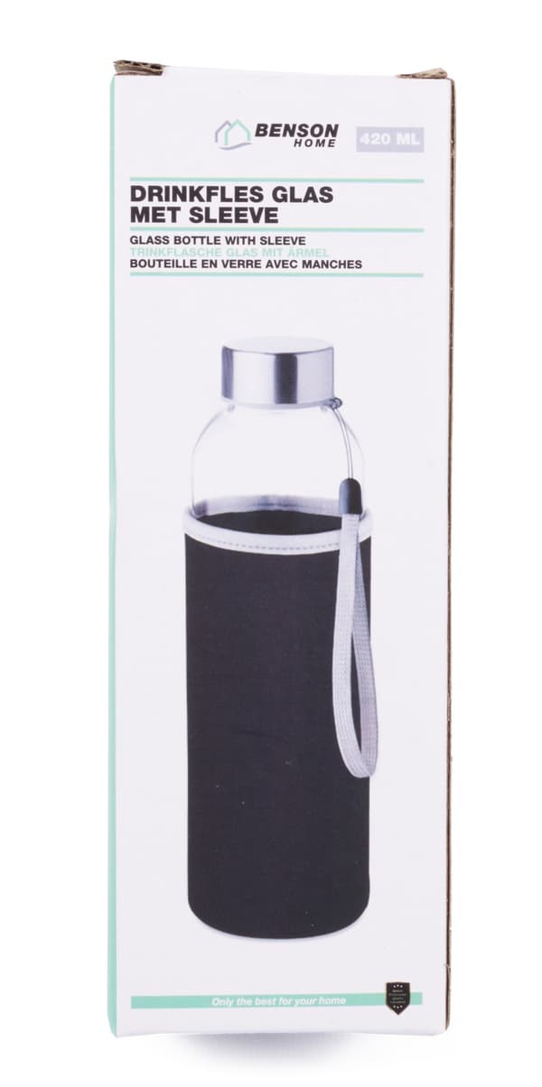 Glasflaske 420 ml med sort hylster