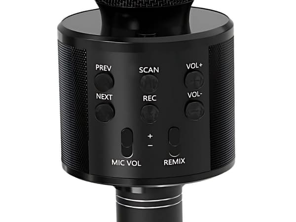 Langaton mikrofoni bluetooth karaoke-kaiutin pyöreä kotelolla, eri tilat - Musta