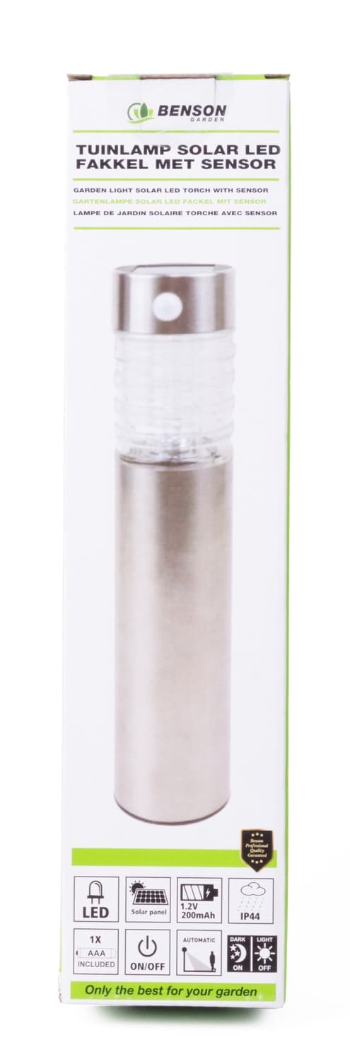 Havelampe solcelle LED fakkel 28 cm + sensor