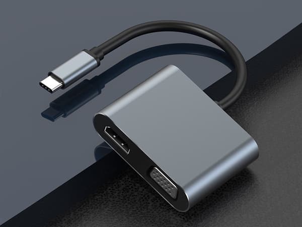 Adapter USB-C til HDMI/VGA - 4K-hub med strømforsyning