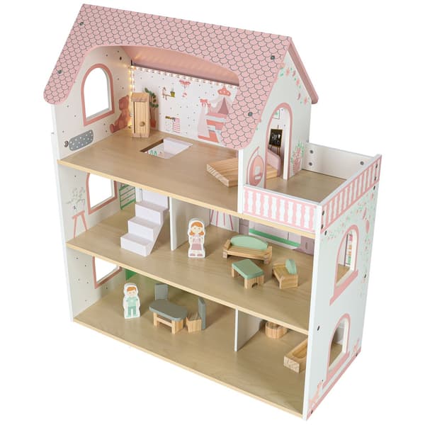 Trädockhus 70 cm rosa LED