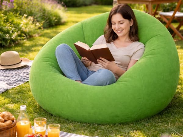 Oppblåsbar sittepuff velour