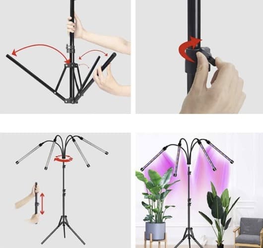 Växtlampa med Stativ / Växtbelysning - 4 LED-paneler