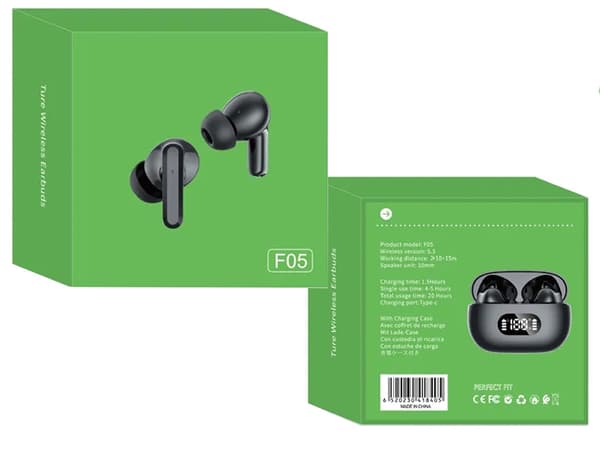 Trådløse Bluetooth-ørepropper med in-ear-funksjon, LED-ladeetui og mikrofon