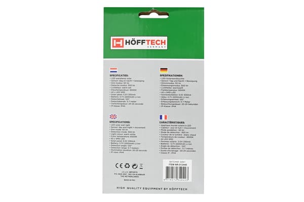 Solcelle-vegglampe med smart sensor 2200 mAh
