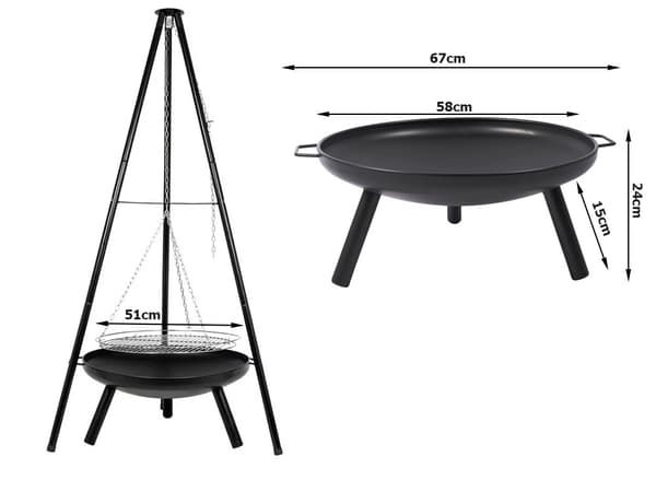 Hängande Grill och Eldstad för Öppen Eld - 58 cm