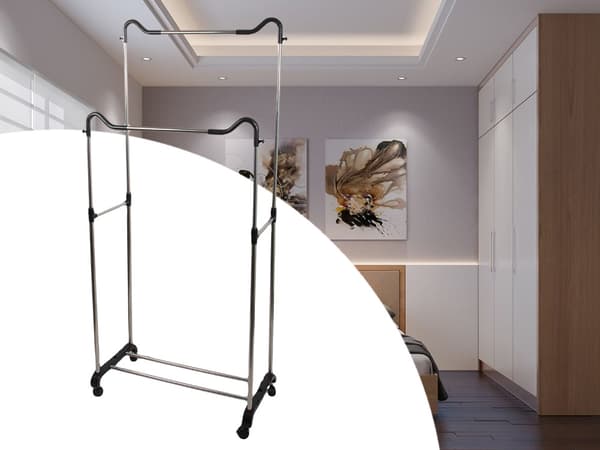 Garderobe mobil tøjstativ dobbelthylde på hjul