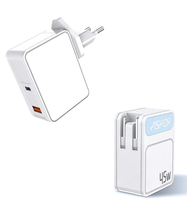 45W Oplader med Rejseadapter US/EU - USB-C - PD - Hurtigoplader - Mobillader